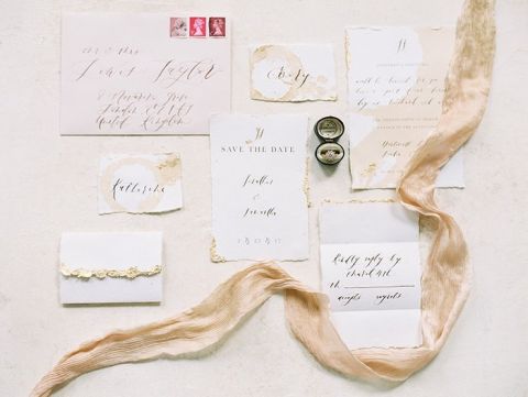 Peach and Gold Handmade Wedding Invitations