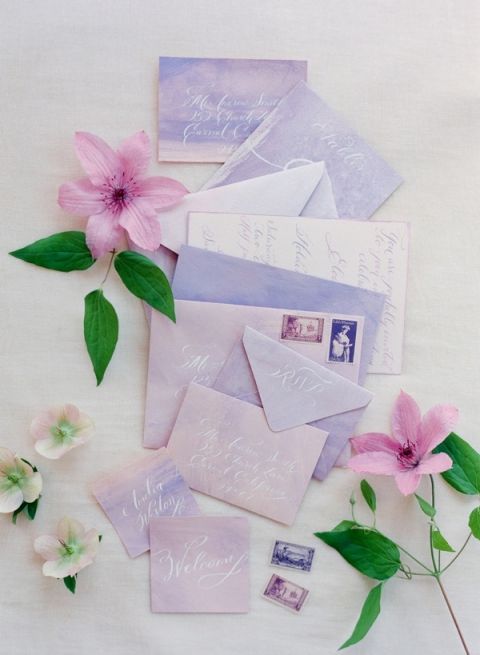 Calligraphy Blush and Lavender Stationery Suite