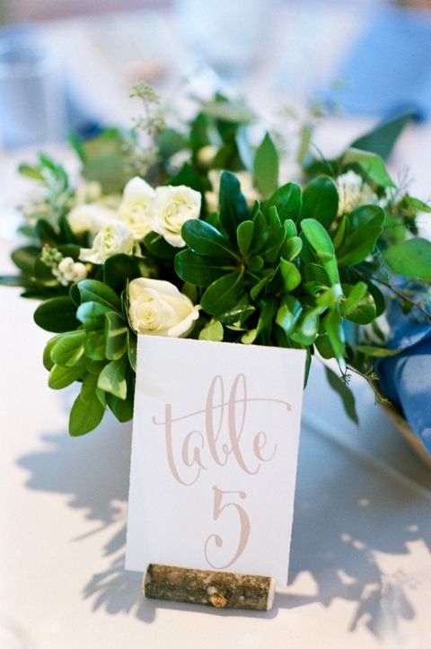 Calligraphy Table Numbers with a Greenery Centerpiece