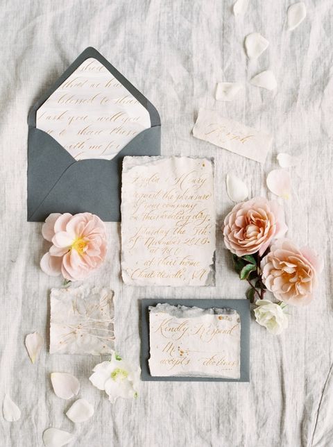 Slate Blue and Blush Wedding Invitations