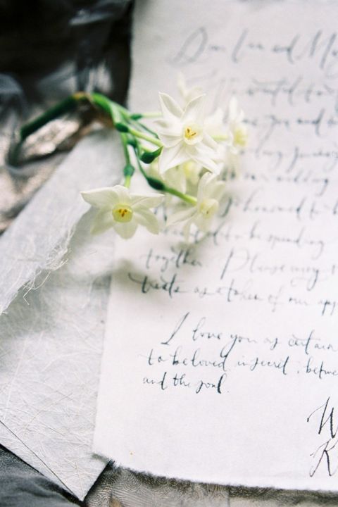 Hand Written Vows with Spring Flowers