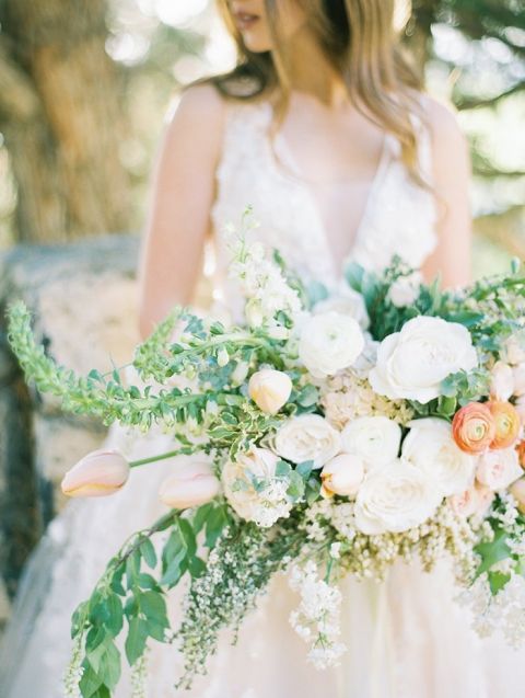 Pastel Peach Bouquet with Spring Greenery