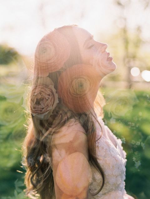 Double Exposure Bridal Portrait with Spring Flowers
