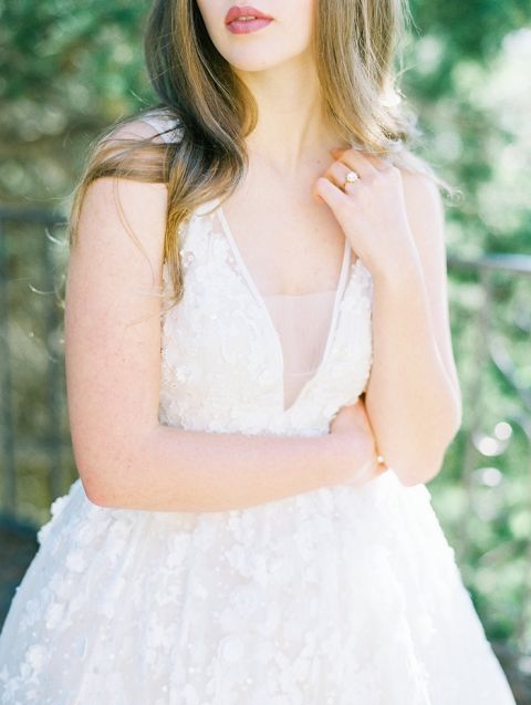 Romantic V-Neck Wedding Dress with Delicate Flowers