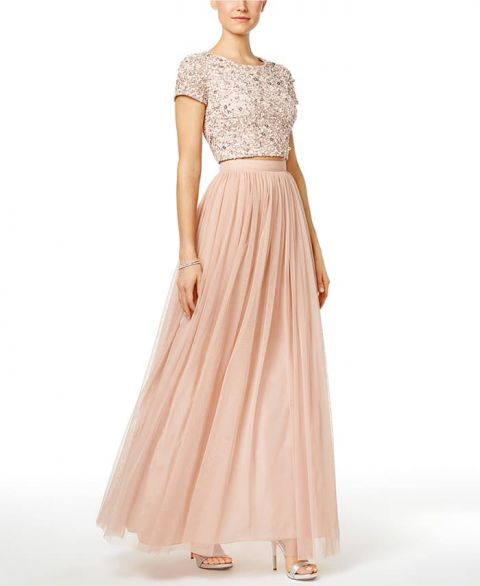 peach sequin bridesmaid dress