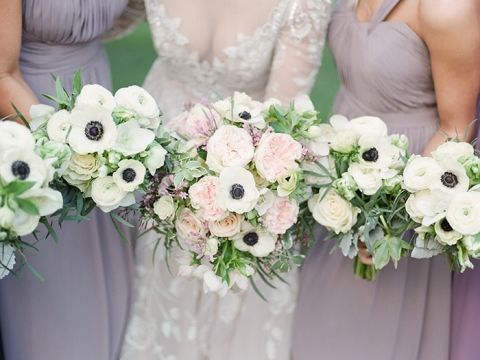 Green and White Flowers with a Purple Wedding Dress