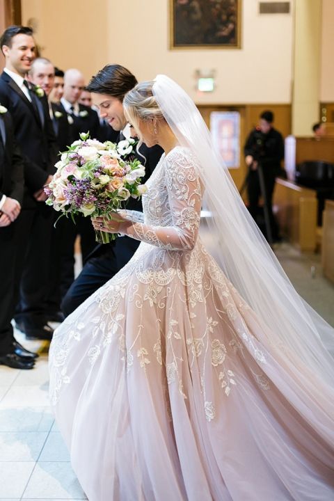 Fresh and Glam Cathedral Wedding with a Long Veil