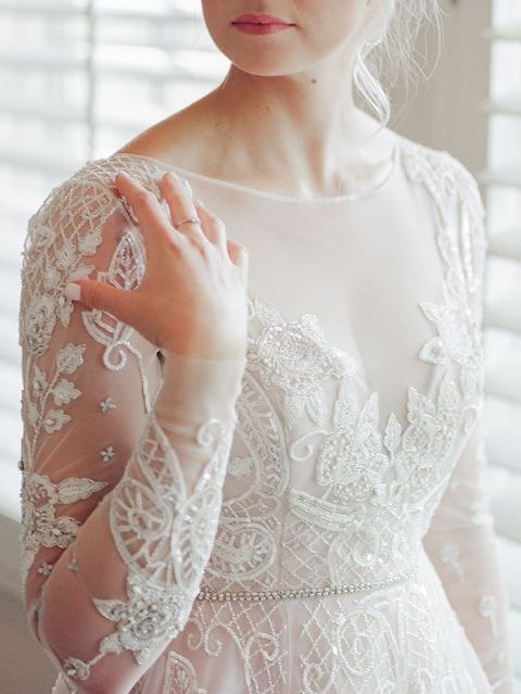 Beaded Long Sleeve Wedding Dress with an Illusion Neckline