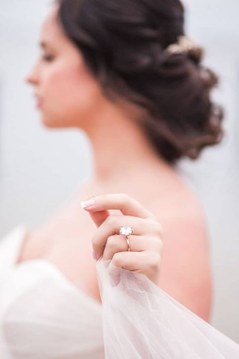 Ethereal Bridal Photo Showing Off Her Vintage Engagement Ring