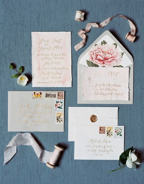 French Blue and Blush Wedding Details and Invitations