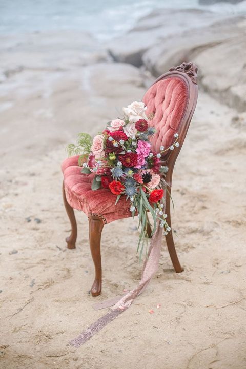Vintage Velvet Chair with a Jewel Tone Bouquet