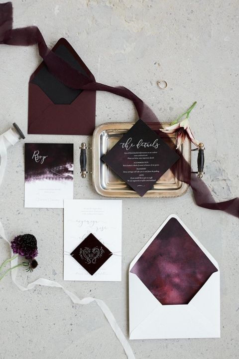 Moody Plum Wedding Invitations 