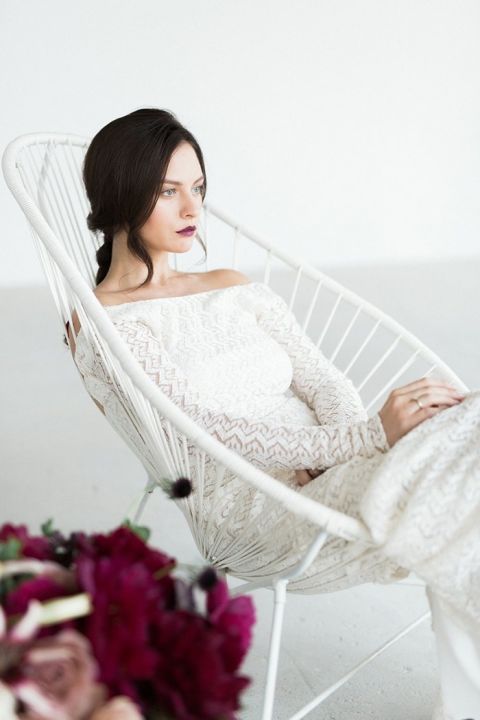 Moody Berry Bridal Beauty with a Modern Boho Wedding Dress