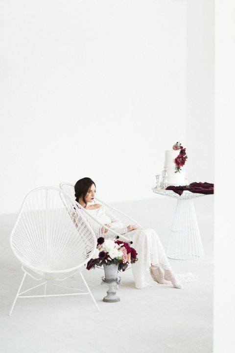 Stark White Modern Wedding Inspiration with Hints of Rich Plum