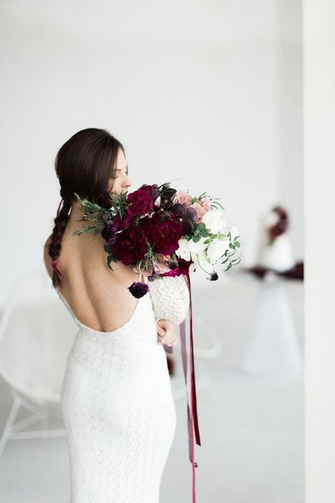 Low Cut Wedding Dress with Long Lace Sleeves