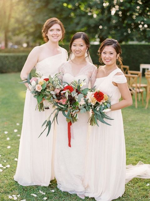 Bridesmaids in Pastel & Pronovias Glamour for a Chateau Wedding In Rural  France