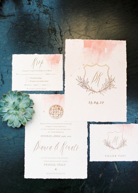 Gold Crest Invitation with Watercolor Details