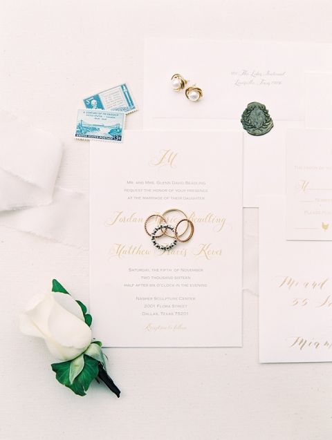 Classic Gold Wedding Invitations with Vintage Stamps
