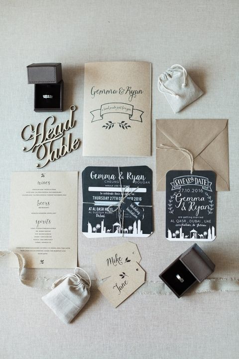 Modern Neutral Wedding Invitations with Chalkboard Details