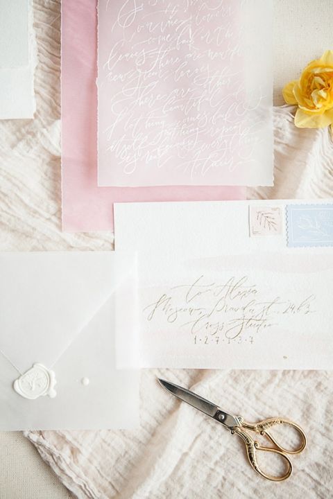 White Ink and Vellum Wedding Invitation Suite