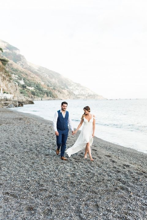 Bride and Groom on the Beach in Italy