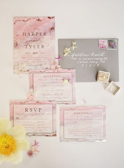 Lavender and Rose Gold Wedding Invitation Suite