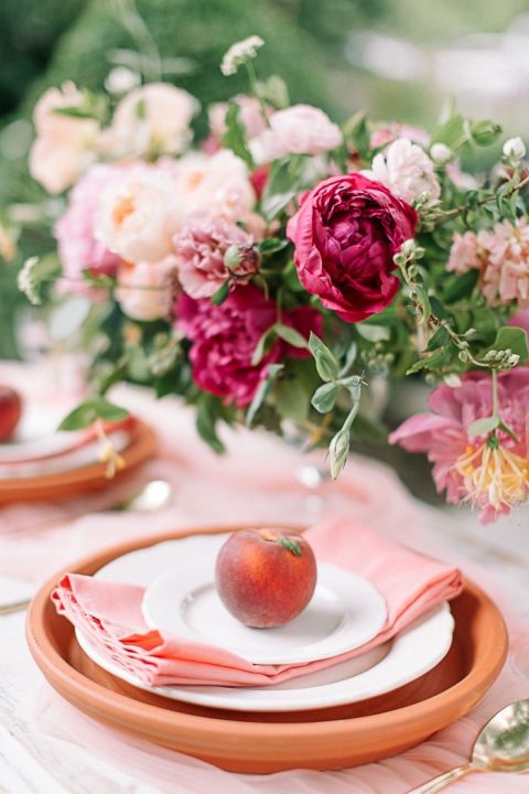 Peach and Terra Cotta Place Setting with Summer Flowers
