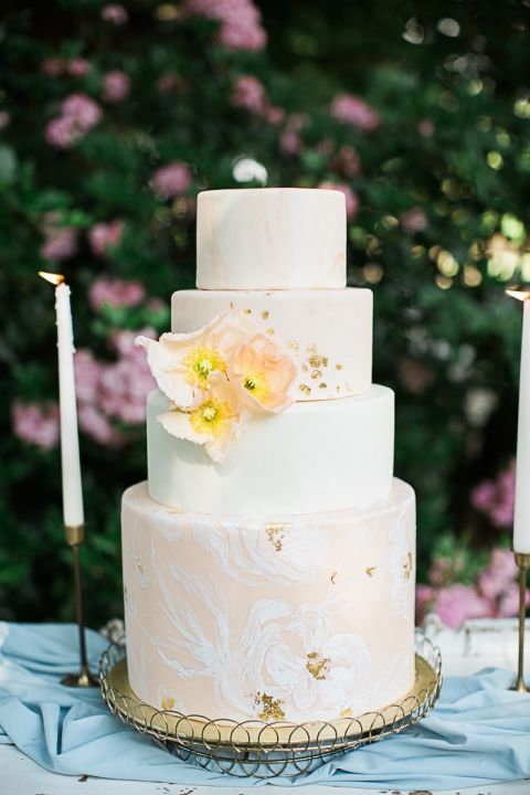 Peach and Gold Watercolor Wedding Cake