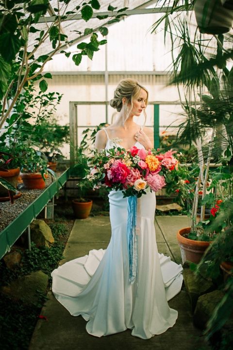 Colorful Modern Greenhouse Bridal Photo Shoot
