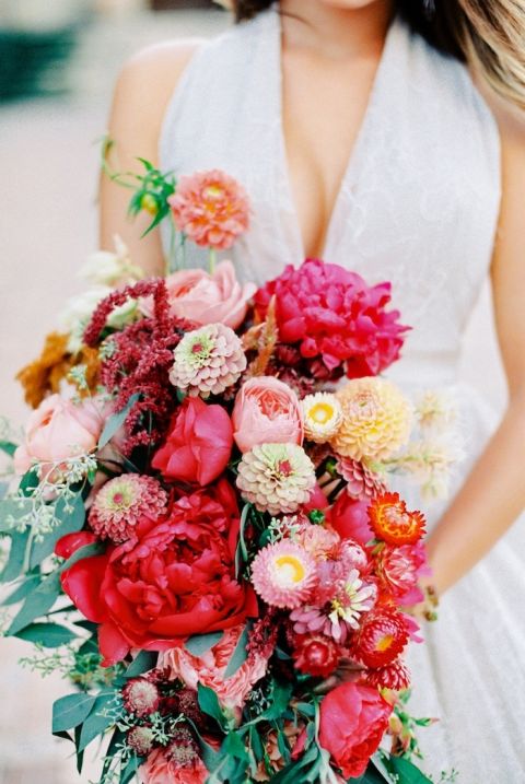 Bold Fuchsia Pink and Coral Bridal Bouquet