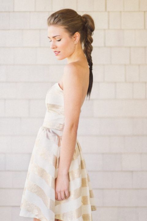 Gold and White Stripe Bridesmaid Dress