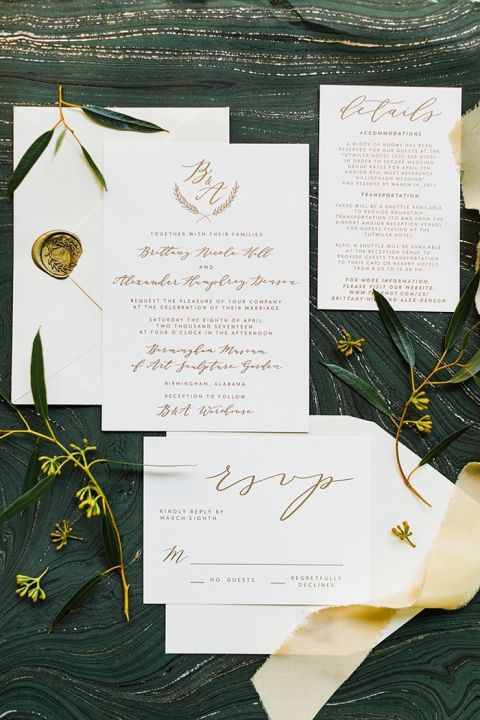 Marbled Metallic Wedding Invitations with Modern Calligraphy