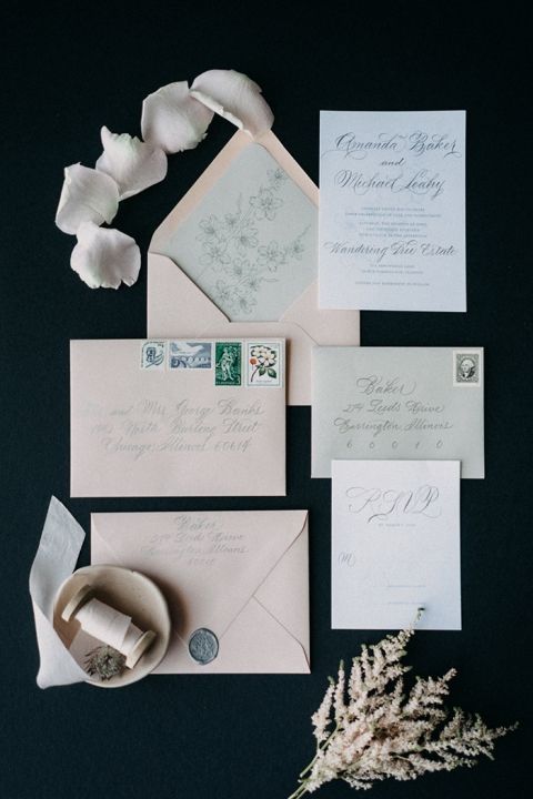 Blush Pink and Gray Botanical Wedding Invitations