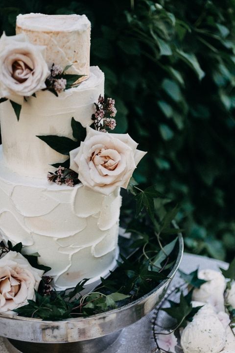 Buttercream Wedding Cake with Garden Flowers