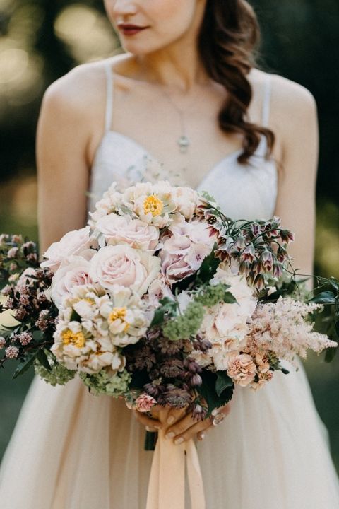 Pink and Mauve Bridal Bouquet with Spring Garden Flowers