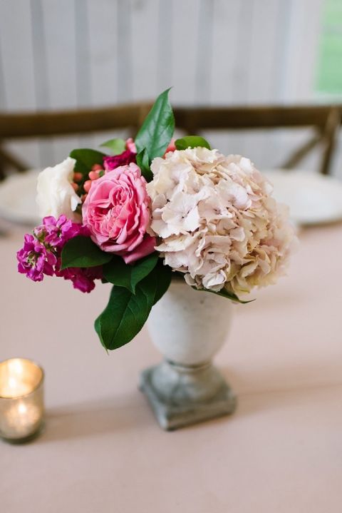 Summer Floral Arrangement in a Concrete Vessel