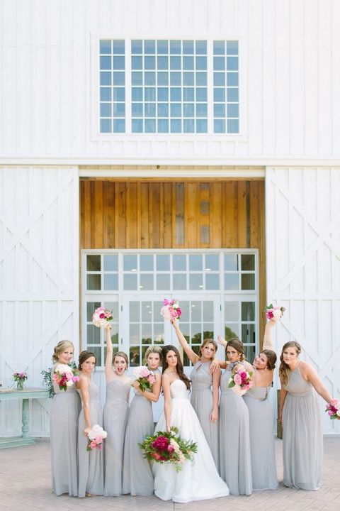 Mismatched Bridal Party in Gray Dresses