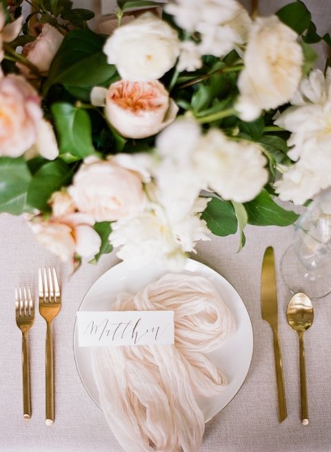 Soft Peach and Ivory Place Setting with Gold Decor