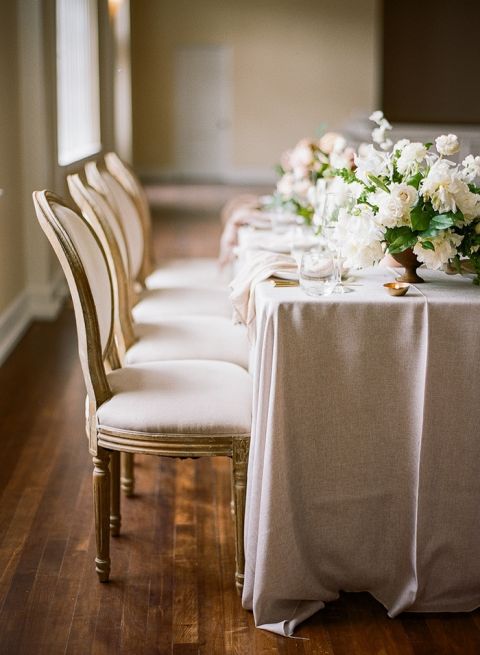 Organic Neutral Reception Table with White Flowers