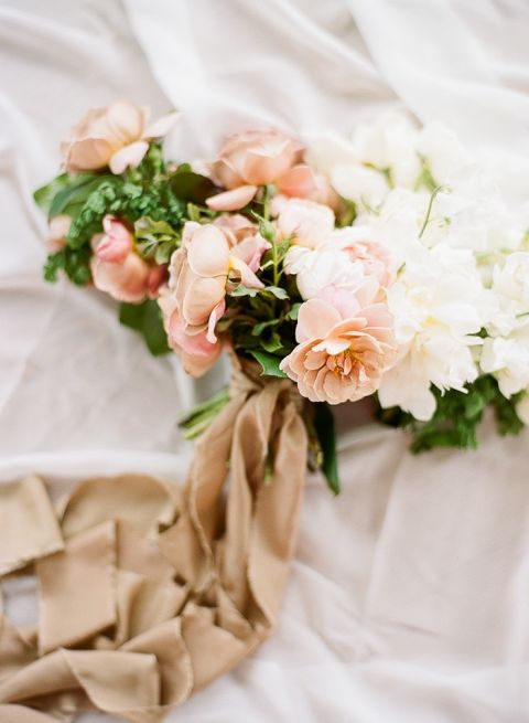 Peaches and Cream Bridal Bouquet with Silk Ribbons