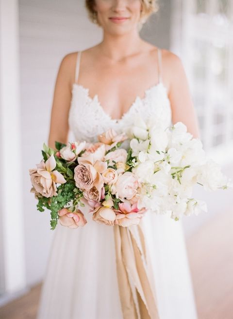 Peach and cream wedding dress deals