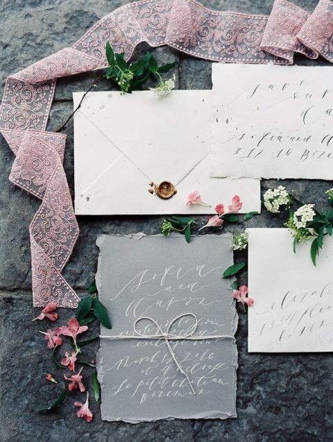 Lavender and Gray Wedding Invitations in White Ink