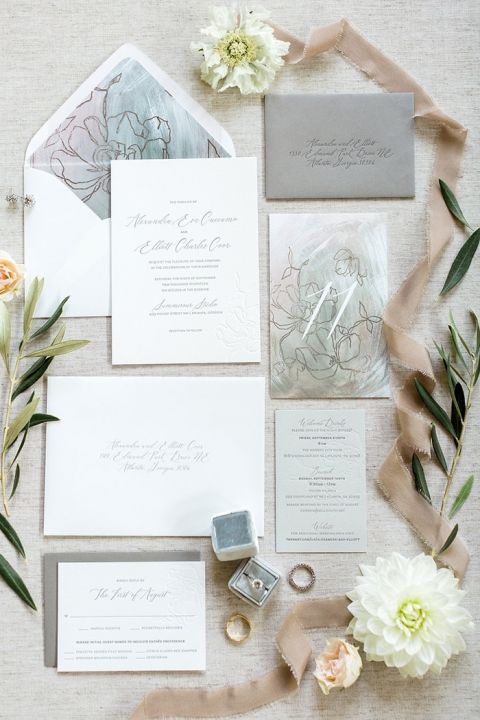 Neutral Wedding Invitation Suite Inspired by a Custom Floral Illustration