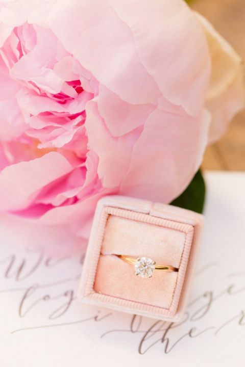 Timeless Engagement Ring with Pink Peonies