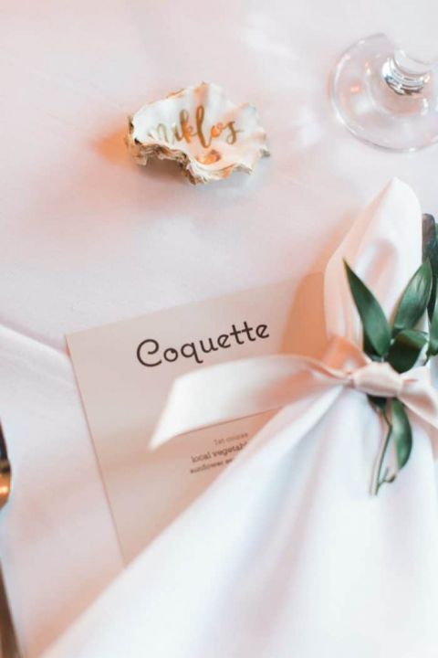 Nautical Hand Lettered Oyster Shell Escort Cards