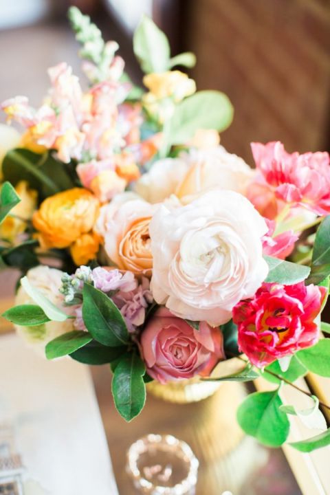 Yellow, Coral, and Pink Floral Centerpiece