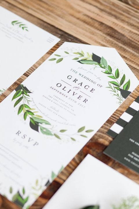 Modern Greenery Wreath Wedding Invitations