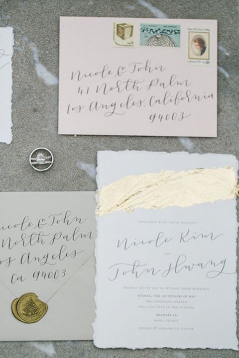 Gold Leaf and Calligraphy Invitations for a Luxury Destination Wedding