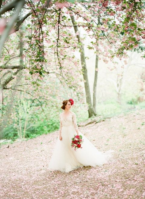 Cherry Blossom Bridal Portraits with Vintage Style Hey Wedding Lady