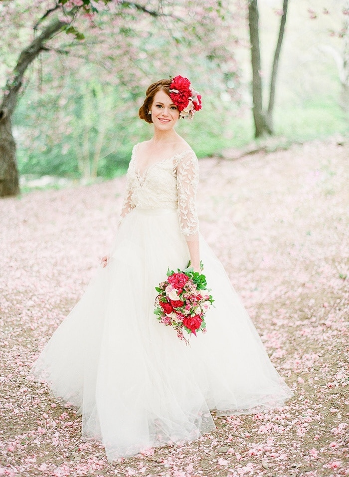 Cherry Blossom Bridal Portraits with Vintage Style - Hey Wedding Lady